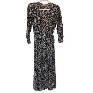 Reformation Size S Alessandra Midi Wrap Dress Black White Pearls Long Sleeve